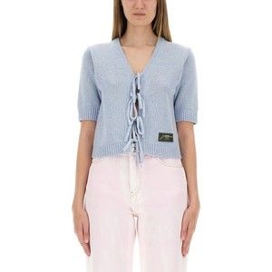 Ganni Cropped Cardigan With Playful Bow Accents - NWT